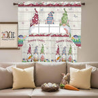 Swag Valance Curtains, Happy Easter Gnomes with Eggs on Grass Rod Pocket Valances Swag Topper for Kitchen Windows, Spring Floral on Wood Barn Light Filtering Short Curtain for Bedroom Bathroom 56x36In