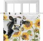 Retro Farmhouse Floral Bedroom Curtains 63 Inch Length, Window Curtains Tab Top, Yellow Sunflowers Cows Butterfly Wood Light Filtering Window Treatments Drapes 42"x63" 2 Panel
