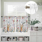 Kitchen Curtains Tiers and Valance Set of 3, Easter Light Filtering Window Curtain Set, Spring Rabbit Butterfly Botanical Florals Grey Plaid Rod Pocket Curtain Drapes for Living Room, 36 Inches Tiers