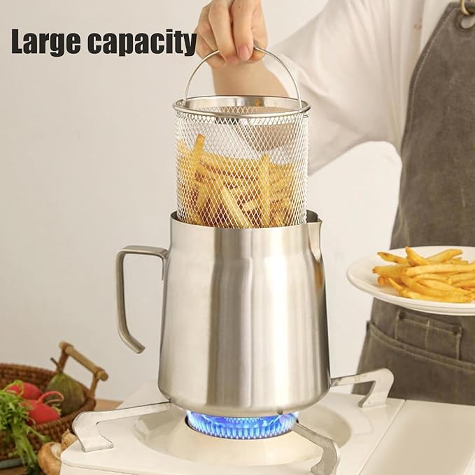 Oil Strainer, Bacon Grease Container Large Capacity Deep Fryer and Strainer Cup Combo Pan, 304 Stainless Steel Oil Separator, Ergonomic Handle, Easy to Use, Multi Functional, for