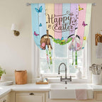 Tie Up Curtains,Happy Easter Rabbit Butt Egg on Daisy Leaf Adjustable Rod Pocket Window Shade Curtain Drape Bufferfly on Wood Barn Tie-Up Valance for Kitchen Bedroom Living Room Windows,52"x63"