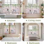Spring Kitchen Curtains, Bicycles Leaves Butterfly Flowers Pink Buffalo Plaid Light Filtering Window Curtain Panels, 2Pcs Rod Pocket Window Treatments Set for RV Dining Room Study Room 42x45 Inches