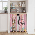 Easter Kitchen Curtains, Spring Rabbit Eggs Flowers Flags Leaves Wood Grain Light Filtering Window Curtain Panels, 2Pcs Rod Pocket Window Treatments Set for RV Dining Room Study Room 42x45 Inches