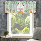 Easter Curtain Valances for Windows, Kitchen Valance Window Treatment, Spring Watercolor Bunny Eggs Wooden Grain Green Light Filtering Block Curtains for Bathroom/Bedroom/Living Room 42'' x 12''