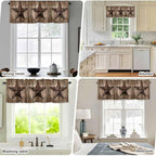 Vintage Texas Star Valances for Windows, Brown Wood Grain Wire Kitchen Valance Light Filtering Rod Pocket Short Curtains for Kitchen Bathroom, 1 Panel, 60"x14"