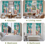 Spring Flowers Kitchen Curtains, Farmhouse Watercolor Teal Wood Grain Light Filtering Window Curtain Panels, 2Pcs Rod Pocket Window Treatments Set for Living Room Bathroom Bedroom 52x72 Inches
