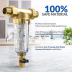 SimPure 100/500 Micron Spin Down Sediment Filter, Reusable Whole House Sediment Water Filter, Pre-Filtration System for City/Well water, 1" MNPT + 3/4" FNPT + 3/4"MNPT, BPA Free