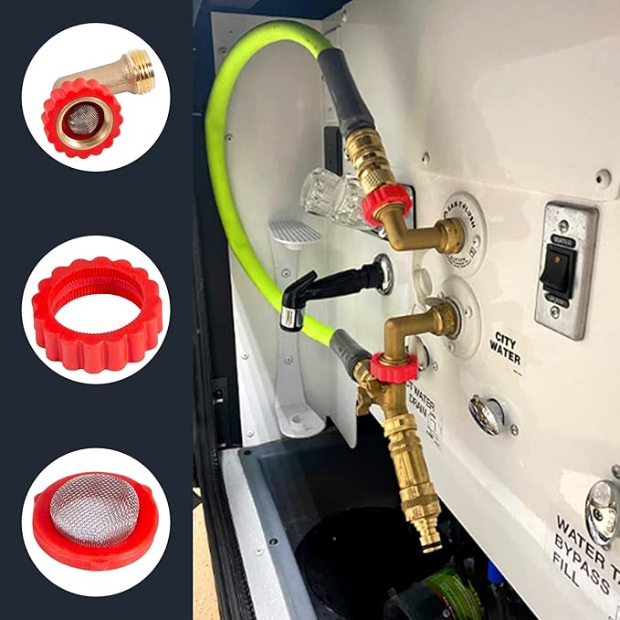 Lead-Free Brass 90 Degree Hose Saver,90°Hose Elbow Fitting Quick Swivel Connect Adapter,Thread Size 3/4" Connectors,Hose Protector with Water Filter（2 Pcs）
