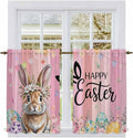 Easter Kitchen Curtains, Spring Rabbit Eggs Flowers Flags Leaves Wood Grain Light Filtering Window Curtain Panels, 2Pcs Rod Pocket Window Treatments Set for Cabin Bathroom Bedroom 52x45 Inches