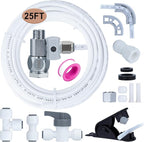 Refrigerator Water Line Kit Connection and 1/4 Compression Ice Maker Installation Kit,1/4" OD Tubing with Quick Connect for Fridge IceMaker RO Systems Water Filters Faucet,+Feed Water Adapter 25ft