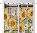 Farmhouse Sunflowers Living Room Curtains 84 Inch Length, Window Curtains Tab Top, Rustic Barn Doors Flowers Butterfly Wooden Light Filtering Window Treatments Drapes 42"x84" 2 Panel