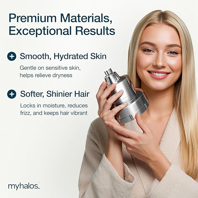 MyHalos® Filtered Shower Head for Hard Water Filter - High Pressure, Removes Chlorine - Shower Head Filter for Hard Water Softener Showerhead, Easy Install, For Hair & Skin, Filtering (Chrome)