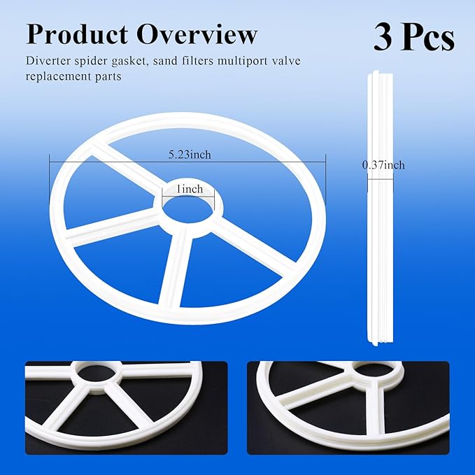 3 Pcs Diverter Spider Gasket Compatible with Waterway 711-1910B/806105211439, Fit for Carefree, Clearwater, TWM Sand Filters Models WVS002 & WVS003 1.5-inch Top Mount Pool Sand Filters Multiport Valve