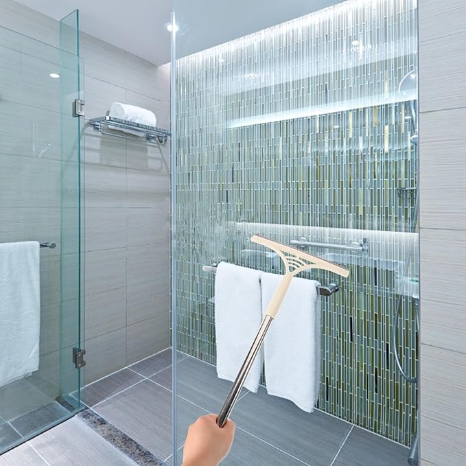 Toyvian Multifunction Window Washing Squeegee Scraper with Water-Resistant Blade, Dry and Wet Glass Cleaner Tool, Khaki, Suitable for Home Bathroom Kitchen Tile Shower Door Cleaning