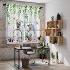 Spring Kitchen Curtains, Bicycles Botanical Leaves Rose Colorful Stripes Light Filtering Window Curtain Panels, 2Pcs Rod Pocket Window Treatments Set for Living Room Bathroom Bedroom 42x63 Inches