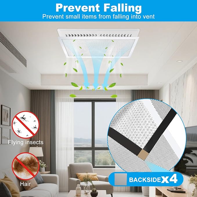 4-Pack 5"x13" White Powerful Magnetic Vent Covers - Super Strong Neodymium Magnets, No Slip & No Drill Needed - Secure Fit for Floor/Wall/Ceiling Registers - Durable Air Vent Screen (White, 5x13)