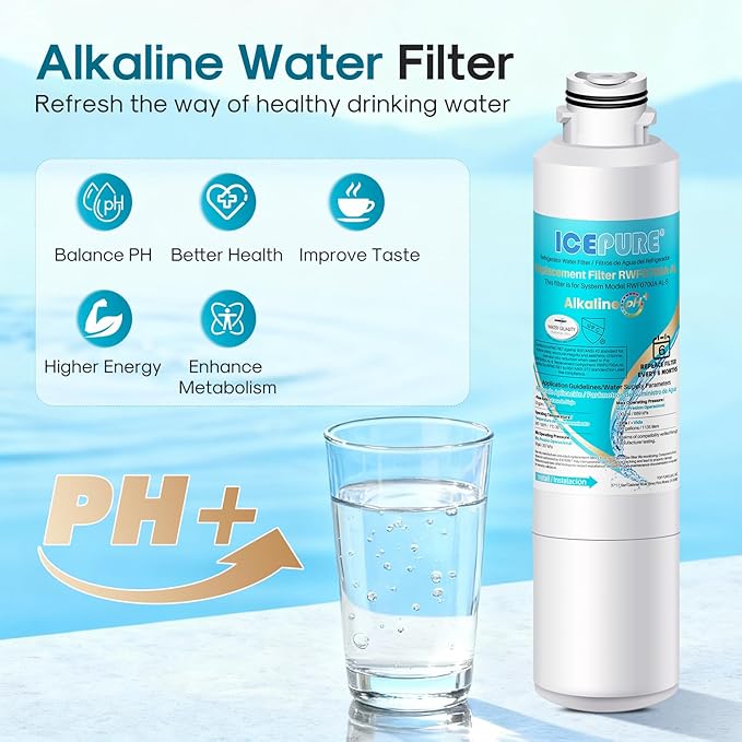 ICEPURE Alkaline DA29-00020B Refrigerator Water Filter Replacement for Samsung HAF-CIN/EXP HAF-CIN, DA29-00020A/B, DA29-00020B-1, 46-9101, RF28HMEDBSR, RF263BEAESR, HDX FMS-2, Enhances PH, 4Pack
