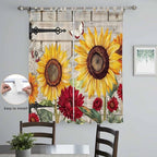 Red Yellow Sunflowers Living Room Curtains 84 Inch Length, Window Curtains Tab Top, Retro Rustic Barn Doors Butterfly Brown Light Filtering Window Treatments Drapes 52"x84" 2 Panel