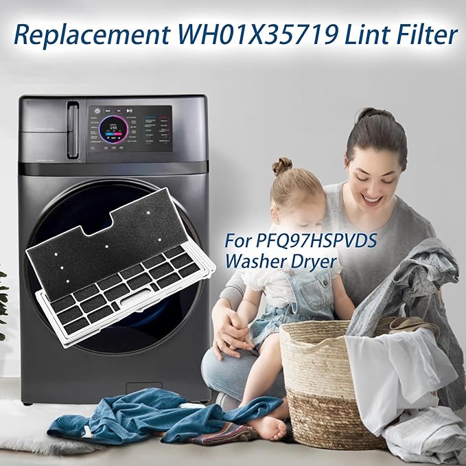 WH01X35719 Lint Filter,WH01X35719 Washer Dryer Filter Sponge Compatible With GE Washer Dryer Combo,Hand Washable Reusable Foam Lint Filter,Replaces WH01X35719 For PFQ97HSPVDS Washer Dryer (Pack of 6)