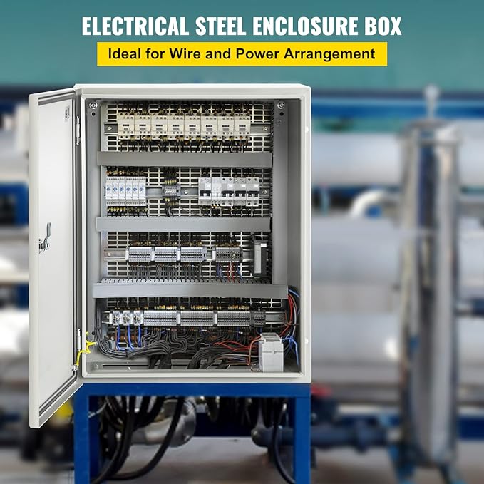 VEVOR NEMA Steel Enclosure, 20 x 16 x 8'' NEMA 4X Steel Electrical Box, IP66 Waterproof & Dustproof, Outdoor/Indoor Electrical Junction Box, with Mounting Plate