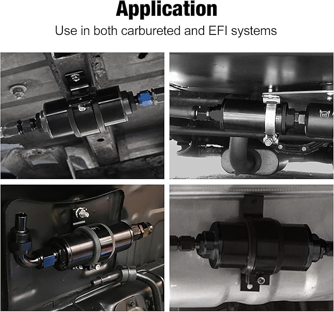 EVIL ENERGY Inline Fuel Filter 40 Micron with Barb 1/2", 3/8", 5/16" Fitting Adapter, Bracket Clamp 60MM Universal Aluminum Black for Gasoline, Diesel, Rubber Fuel Line