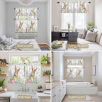 Kitchen Curtains Tiers and Valance Set of 3, Easter Light Filtering Window Curtain Set, Spring Rabbit Colorful Eggs Budding Florals Leaf Rod Pocket Curtain Drapes for Living Room, 36 Inches Tiers