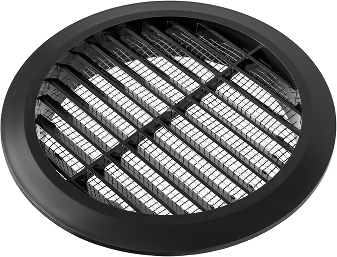 Vent Systems 5'' Inch - Black - Soffit Vent Cover - Round Air Vent Louver - Grill Cover - Built-in Mesh Screen - HVAC Vents for Bathroom, Home Office, Kitchen