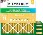 Filterbuy 25x25x2 Air Filter MERV 11 Superior Pet & Allergy Defense (4-Pack), Electrostatic Pleated HVAC AC Furnace Filters Replacement, Made in USA (Actual Size: 24.50 x 24.50 x 1.75)