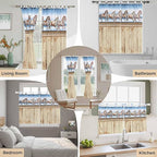 Western Horse Kitchen Curtains 45 Inch Length, Short Cafe Window Curtains Tab Top, Farmhouse Wooden Grain Vintage Cowboy Barn Door Light Filtering Window Treatments Tier Drapes 27.5"x45" 2 Panel