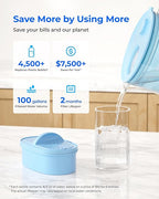 Waterdrop Large Glass Alkaline Water Filter Pitcher with 1 Filter, Enhances Alkaline Water, Eco-Friendly, 10-Cup, for Home and Office, Reduces PFOA/PFOS, Chlorine, Cadmium, Copper, Mercury, Blue