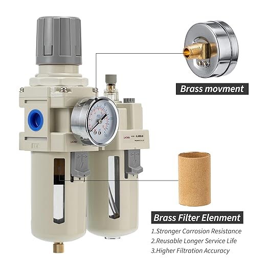 Air Compressor Pressure Regulator,Gauge(0-150PSI),Water Separator For Air Compressor Semi-Auto Drain 3/4 NPT Threaded Interface
