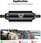 EVIL ENERGY Inline Fuel Filter 100 Micron with Barb 1/2", 3/8", 5/16" Fitting Adapter 50MM Universal Aluminum Black, for Gasoline, Diesel, Rubber Fuel Line, Car EFI & Carb Fuel Systems