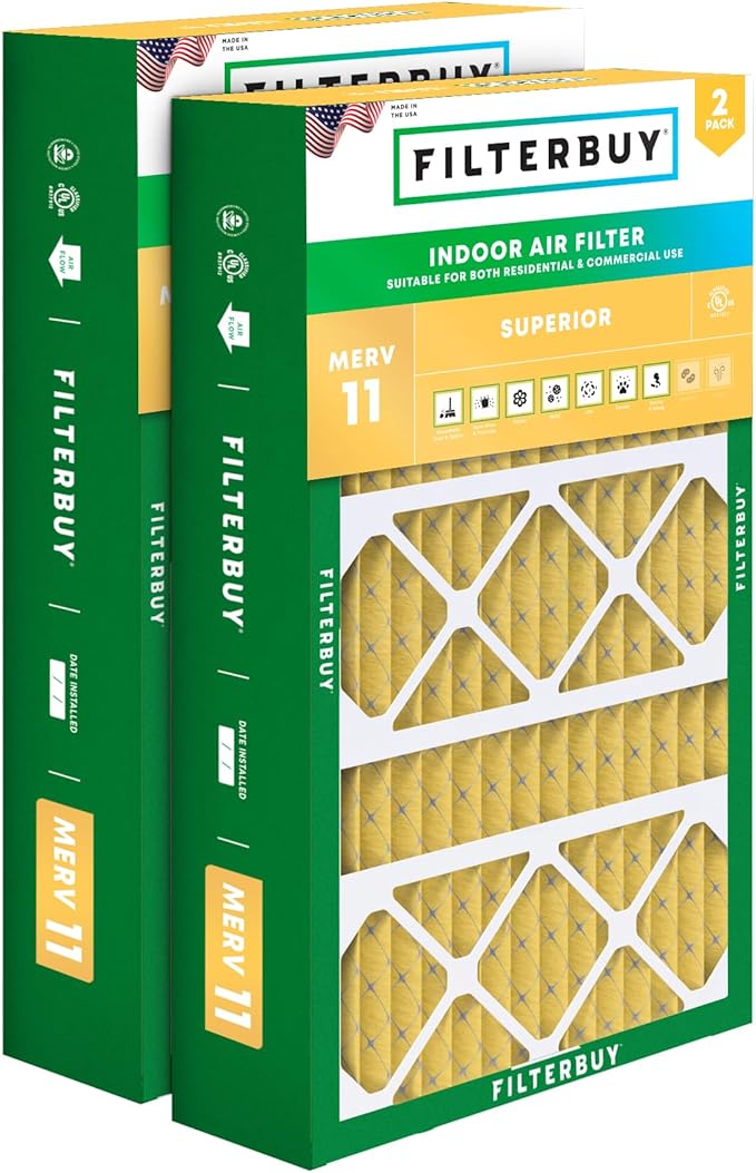 Filterbuy 15.75x27.63x3.50 Air Filter MERV 11 Superior Pet & Allergy Defense (2-Pack), Pleated HVAC AC Furnace Filters for AprilAire Space-Gard 104 & 2140 (Actual Size: 15.69 x 27.56 x 3.50)