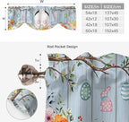 Easter Tie Up Valance Curtains for Windows, Kitchen Curtains Window Shades, Spring Watercolor Bunny Eggs Flower Wood Grain Blue Light Filtering Roman Curtain Valances for Bedroom/Bathroom/Cafe 42"x12"