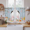 Easter Kitchen Curtains 45 Inch Long 2 Panel Set,Rod Pocket Window Treatment,Spring Watercolor Bunny Eggs Flower Wood Grain Blue Light Filtering Short Curtains & Drapes Laundry 52"W x 45"L