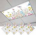 Fluorescent Light Covers for Ceiling Lights Spring Flowers Magnetic Light Filters 4 Pack 4x2 ft Daisy Butterflies Dragonfly Ceiling Lights Cover for Classroom Office School Home Drop Lamp Decor