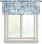 Haze Blue Retro Summer Sheer Valance Curtains, Sea Turtle Starfish Coral Ocean Light Filtering Kitchen Valances Rod Pocket Voile Curtain Window Treatment for Bedroom/Living Room/Basement 42Wx18L