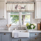 Spring Flowers Curtain Valances for Windows, Kitchen Valance Window Treatment, Vintage Watercolor Black Plaid on Linen Light Filtering Block Curtains for Bathroom/Bedroom/Living Room 60'' x 18''