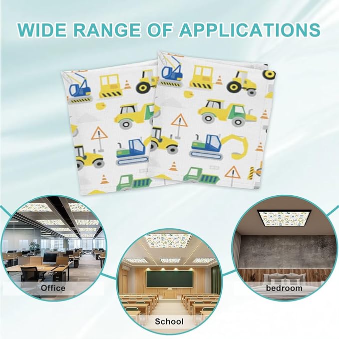 6 Pcs Fluorescent Light Covers for Ceiling Lights Construction Vehicles Excavators Dump Trucks Cranes Safety Signs Decorative Magnets Light Filters for Office Home Classroom Must Haves 4’ x 2’