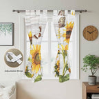Yellow Sunflowers Bathroom Curtains 63 Inch Length, Window Curtains Tab Top, Vintage Country Flowers Butterfly Wood Board Light Filtering Window Treatments Drapes 52"x63" 2 Panel