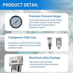 XingNEeng 1/2" NPT Compressed Air Filter Regulator Combo Piggyback, Water/Oil Trap Separator with Pressure Gauge(0-150 psi), Auto Drain, Poly Bowl, 5 Micron Brass Element, Metal Bracket