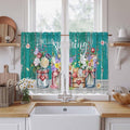 Spring Flowers Kitchen Curtains, Farmhouse Watercolor Teal Wood Grain Light Filtering Window Curtain Panels, 2Pcs Rod Pocket Window Treatments Set for Study Room Bathroom Bedroom 52x54 Inches