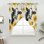 Yellow Sunflowers Swag Valances for Windows, Country Cow Flower Butterfly Farmhouse Cream Rod Pocket Kitchen Curtains Valance, Small Window Curtains Swag for Cafe Living Room, 2 Panels, 28x36 inch