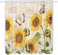 Yellow Sunflowers Living Room Curtains 84 Inch Length, Window Curtains Tab Top, Country Farm Butterfly Flower Light Beige Light Filtering Window Treatments Drapes 52"x84" 2 Panel