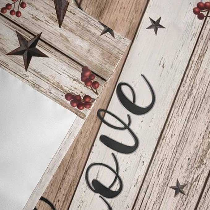 Rustic Star Brown Curtain Valances for Windows, Kitchen Valance Window Treatment, Vintage Plants Berry Wooden Grain Light Filtering Block Curtains for Bathroom/Bedroom/Living Room 60'' x 18''