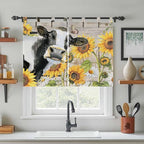 Yellow Sunflowers Kitchen Curtains 45 Inch Length, Short Cafe Window Curtains Tab Top, Farmhouse Cow Barn Doors Floral Butterfly Light Filtering Window Treatments Tier Drapes 27.5"x45" 2 Panel