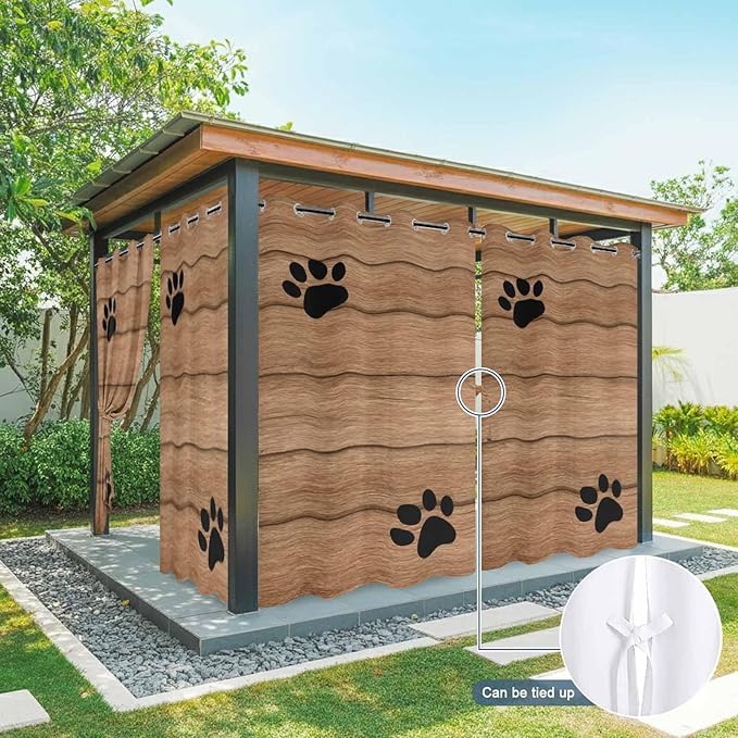 Wood Grain Outdoor Curtains for Patio Claws Animals Wooden Vintage Waterproof Outside Curtains with Grommet Top Weatherproof Curtain for Cabana Pergola Gazebo, 2 Pack, 54" W x 84" L