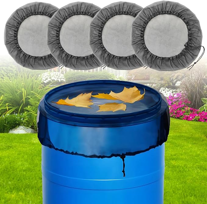 4 Pcs Rain Barrel Mesh Cover, 23.6 inch Water Collection Bucket Net with Adjustable Drawstring, Filter Screen for Outdoor Garden Rain Barrel Accessories, Prevent Fallen Leaves From Entering The Bucket