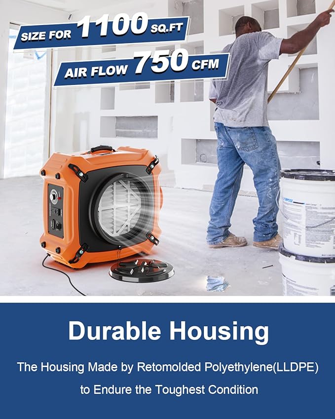 ALORAIR PureAiro HEPA Max 970 industrial Air Scrubber, 3-Stage Filtration System, GFCI Outlet, Negative Air Scrubber Water Damage Restoration Interior Decoration