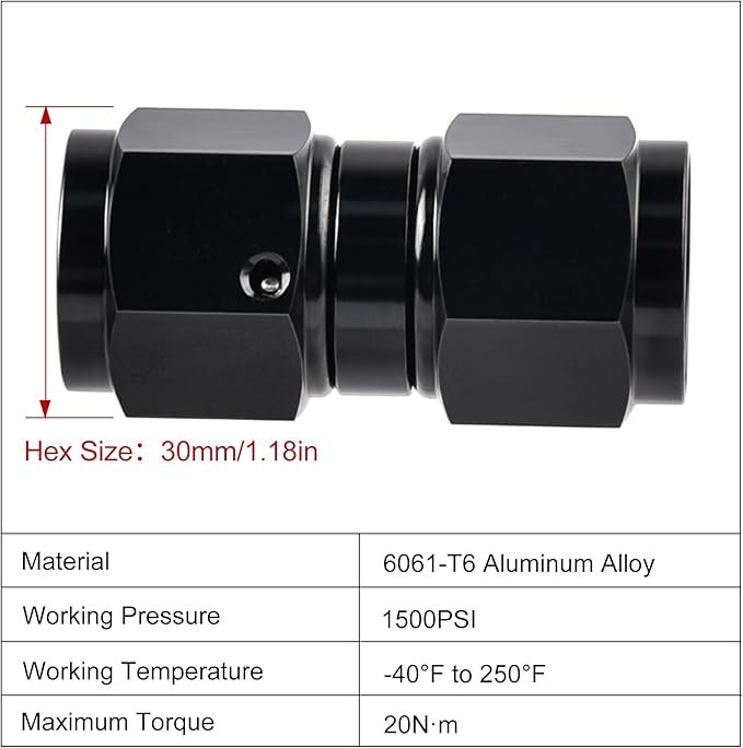 EVIL ENERGY 12AN Female to 12AN Female Straight Swivel Coupler Union Fitting Adapter Aluminum Black 2PCS